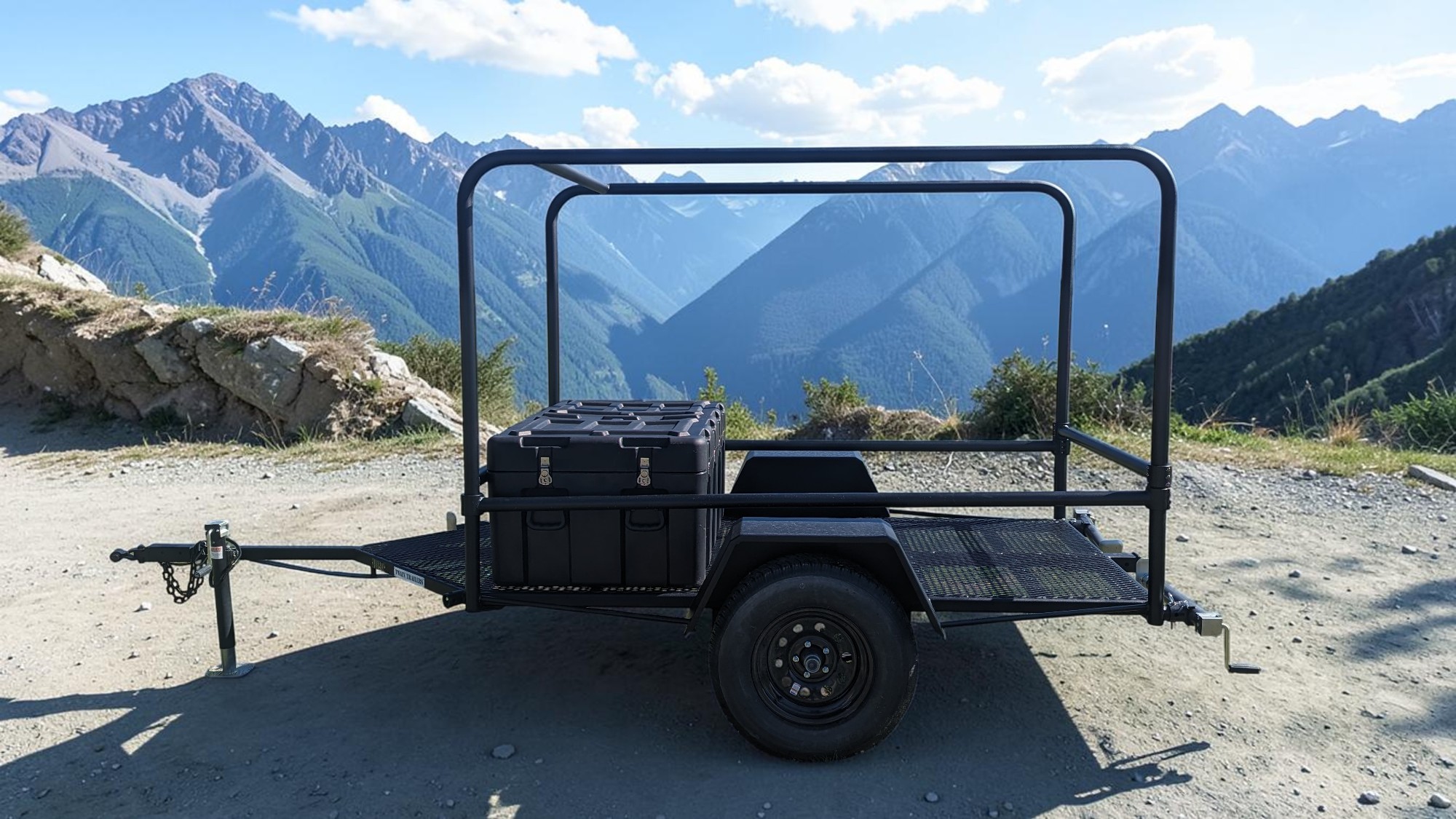 Twain Trailer with rack frame parked on mountain overlook